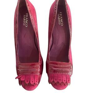 Franco Sarto size 9M leather upper burgandy fushia color bottoms look barely use